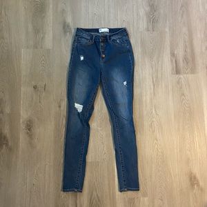 High Waisted Dark Wash Ripped Jeans